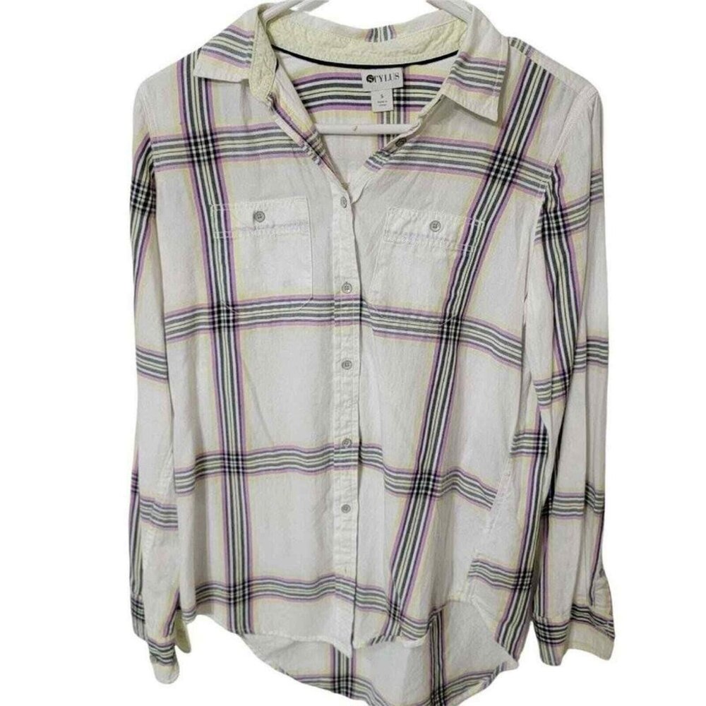 Stylus Button up Shirt Womens Small Pastels colors button down Cotton Blend‎